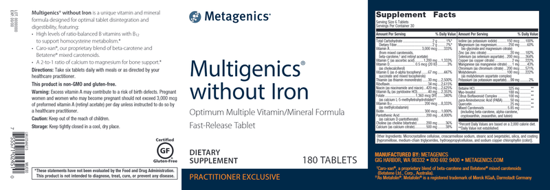 Multigenics without Iron (Metagenics) Label
