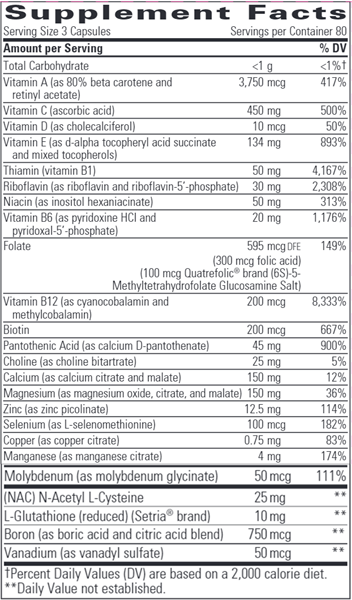 Multiplex-1 No Iron Sensitive Systems (Integrative Therapeutics) supplement facts