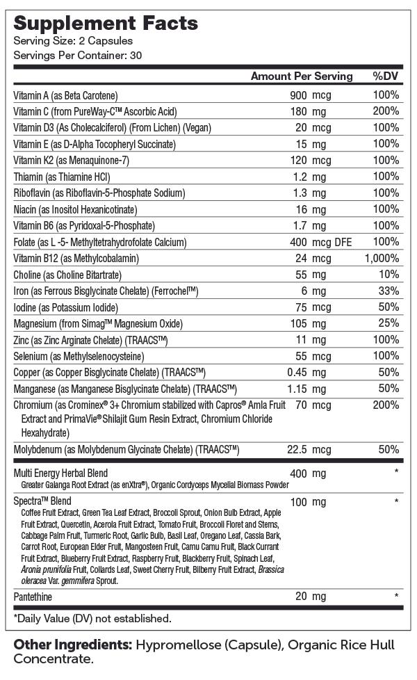 Multivitamin Energy (Advanced Nutrition by Zahler) Supplement Facts