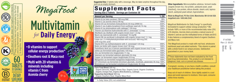 Multivitamin for Daily Energy (MegaFood) Label