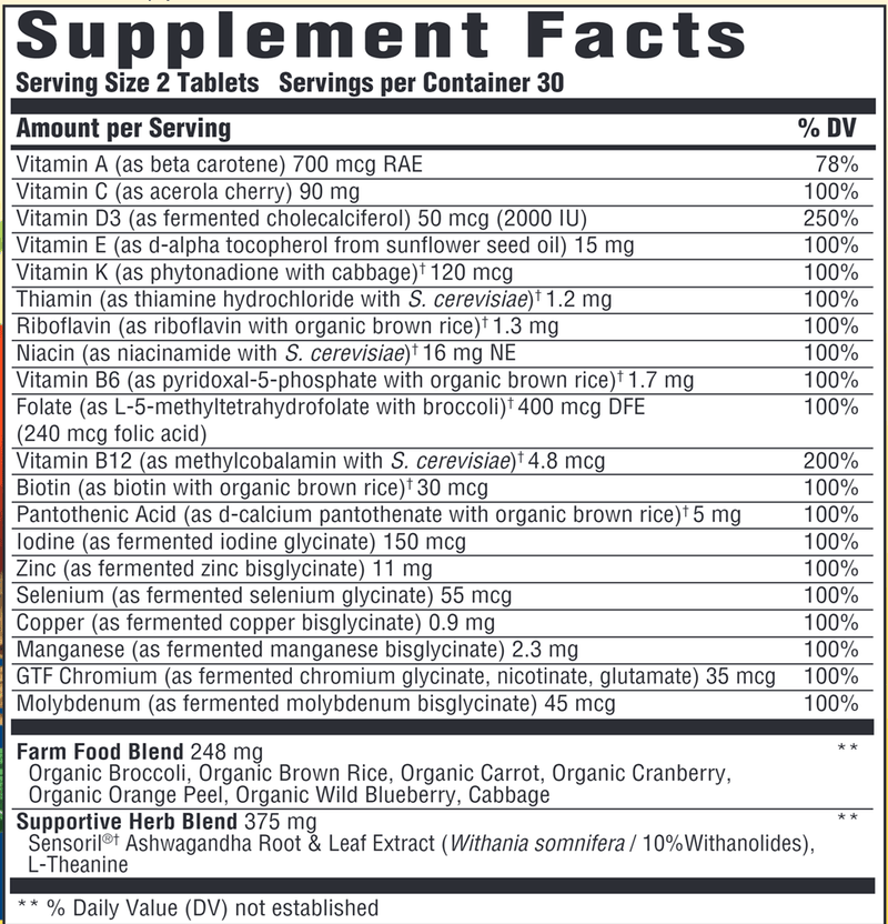 Multivitamin for Daily Stress Relief (MegaFood) Supplement Facts