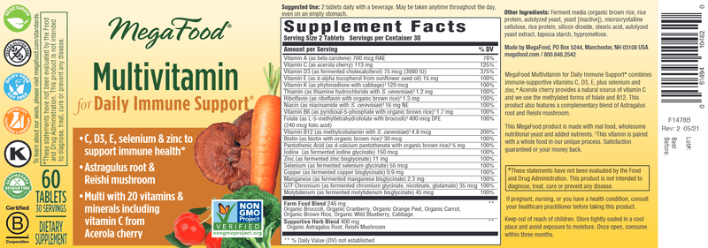 Multi for Daily Immune Support (MegaFood) Label