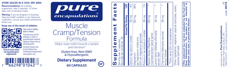 Muscle Cramp Tension Formula 60 caps (Pure Encapsulations) label