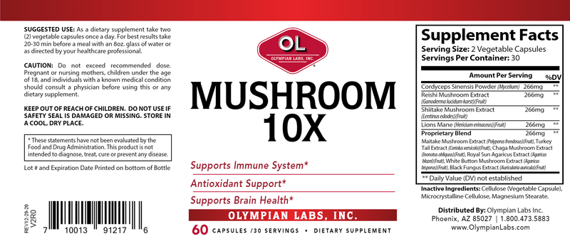 Mushroom 10X Olympian Labs Label