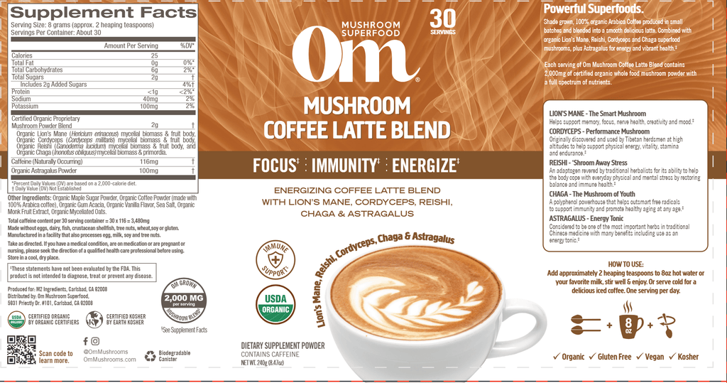 BACKORDER ONLY Mushroom Coffee Latte Blend (Om Mushrooms)