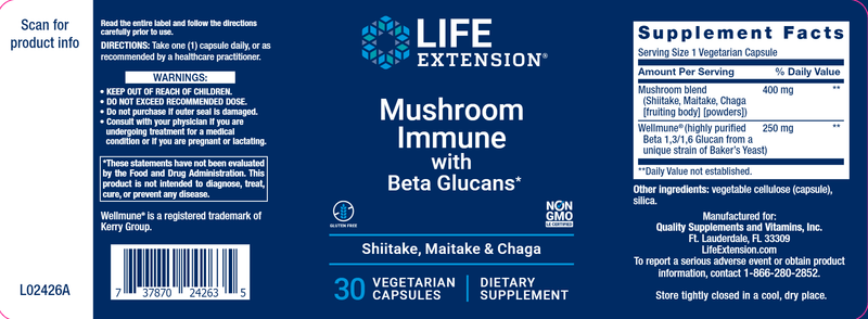 Mushroom Immune with Beta Glucans (Life Extension) Label