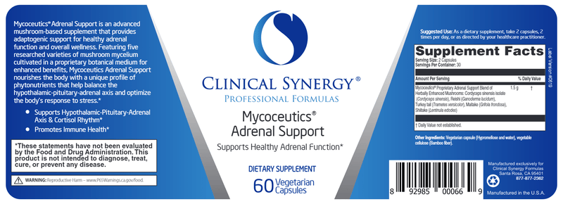 Mycoceutics Adrenal Support (Clinical Synergy) Label