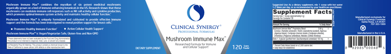 Mycoceutics Immune Max Powder (Clinical Synergy) Label