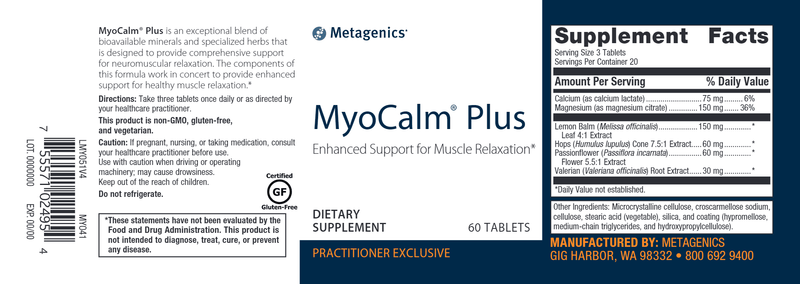 MyoCalm Plus (Metagenics) Label
