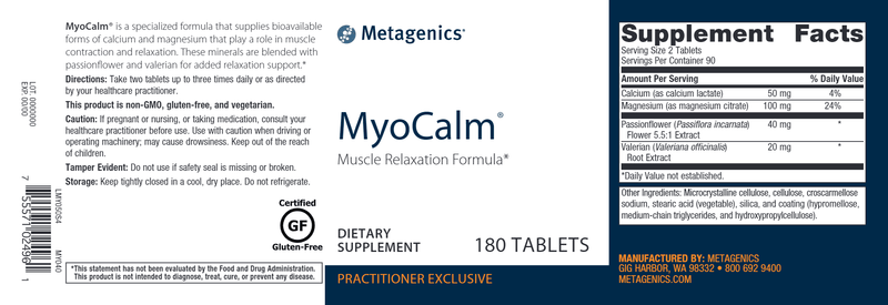 MyoCalm (Metagenics) 180ct Label