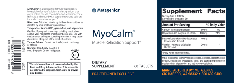 MyoCalm (Metagenics) Label