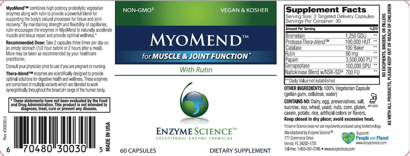 MyoMend 60 Caps Enzyme Science Label
