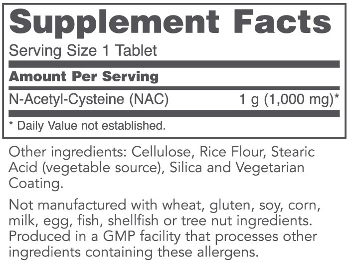 NAC 1,000 mg (Protocol for Life Balance) Supplement Facts