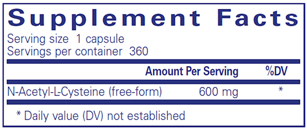 NAC (n-acetyl-l-cysteine) 600 mg 360 caps (Pure Encapsulations) supplement facts