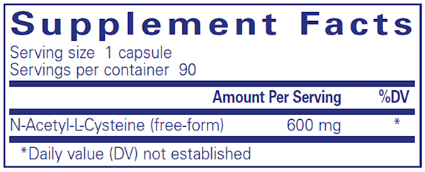 NAC (n-acetyl-l-cysteine) 600 mg 90 caps (Pure Encapsulations) supplement facts