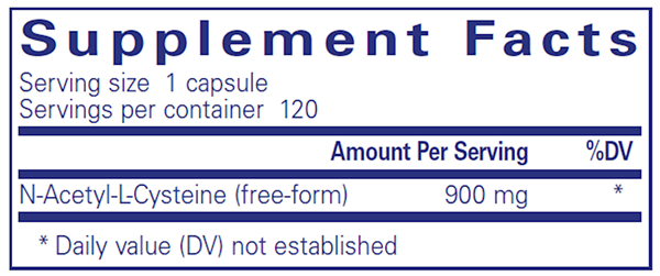 NAC (n-acetyl-l-cysteine) 900 mg 120 caps (Pure Encapsulations) supplement facts