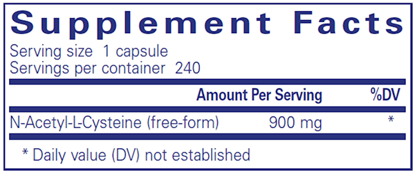 NAC (n-acetyl-l-cysteine) 900 mg 240 caps (Pure Encapsulations) supplement facts