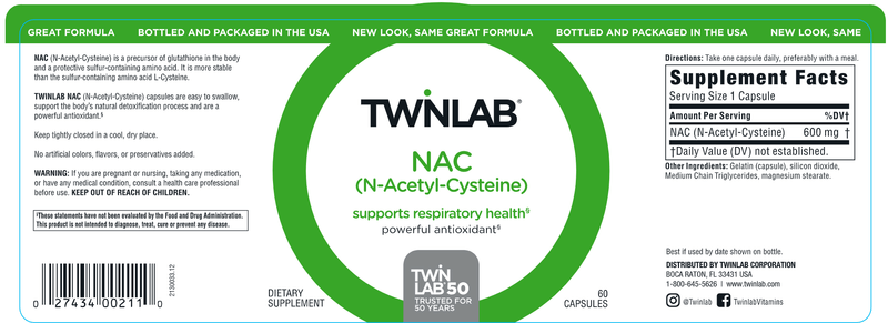 NAC | N-Acetyl-Cysteine Twinlab Label