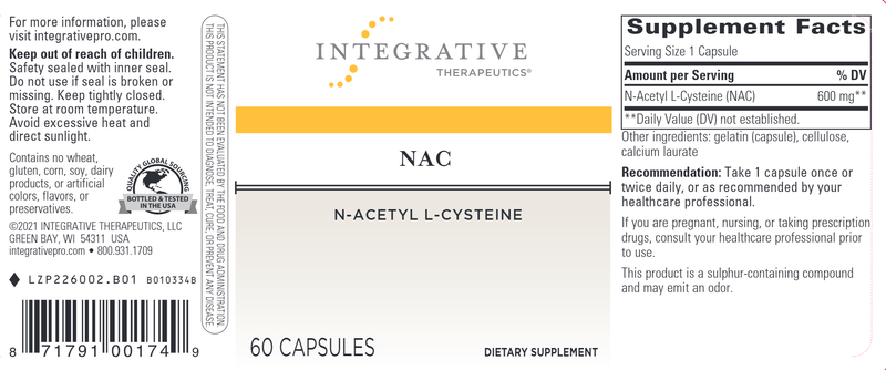 NAC (N-Acetyl L-Cysteine) (Integrative Therapeutics) Label