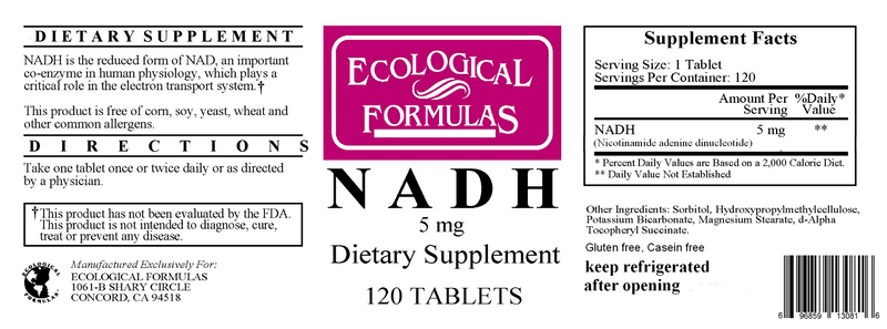 NADH 5 mg (Ecological Formulas) 120ct Label