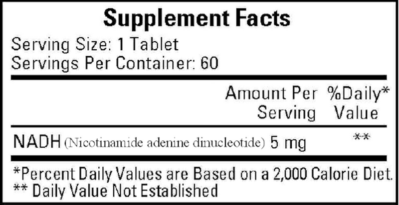 NADH 5 mg (Ecological Formulas) 60ct Supplement Facts