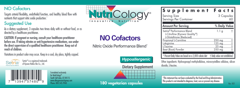 NO Cofactors (Nutricology) Label