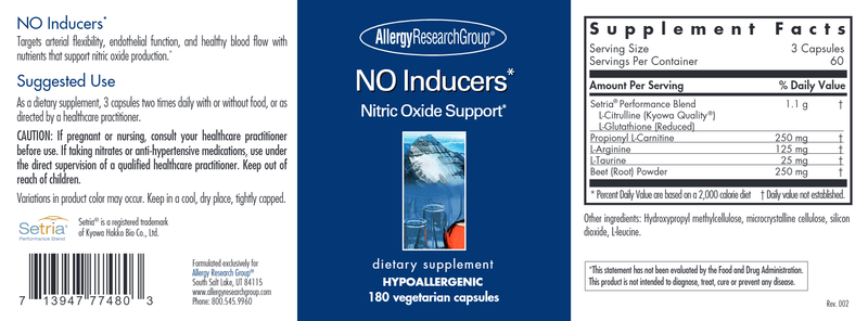 NO Inducers (Allergy Research Group) label