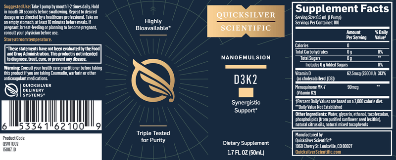 Nanoemulsified D3 K2 (Quicksilver Scientific) Label
