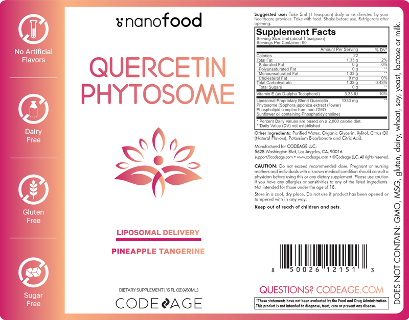 Nanofood Liquid Quercetin Phytosome Codeage Label