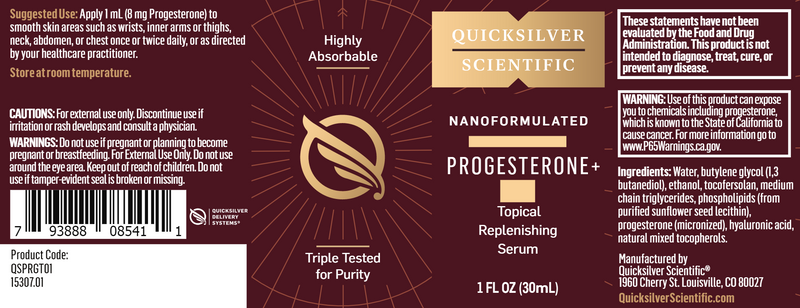 Nanoformulated Progesterone+ (Quicksilver Scientific) Label