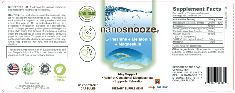 Nanosnooze (BioPharma Scientific) Label