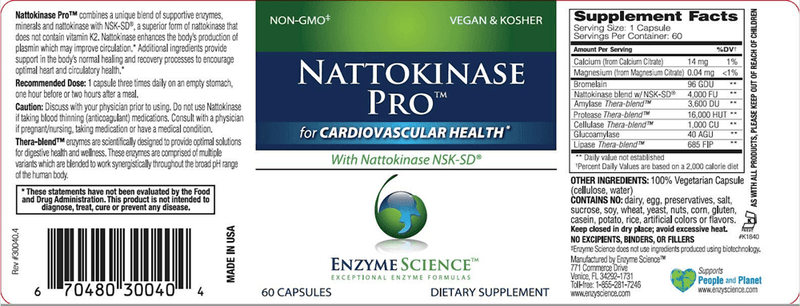 Nattokinase Pro Enzyme Science Label