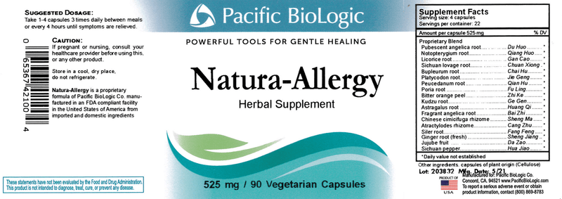 Natura-Allergy (Pacific BioLogic) Label