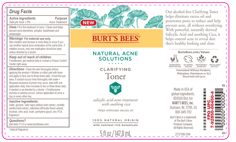 Natural Acne Solutions Clarifying Toner (Burts Bees) Label