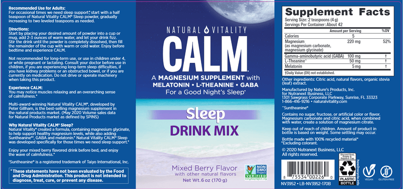 Natural Calm Sleep Drink Mix - Mixed Berry (Natural Vitality) Label