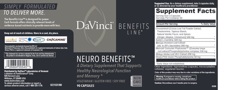 Neuro Benefits (DaVinci Labs) Label
