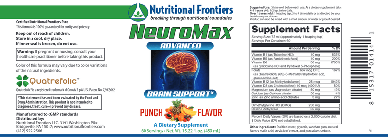NeuroMax (Nutritional Frontiers) Label