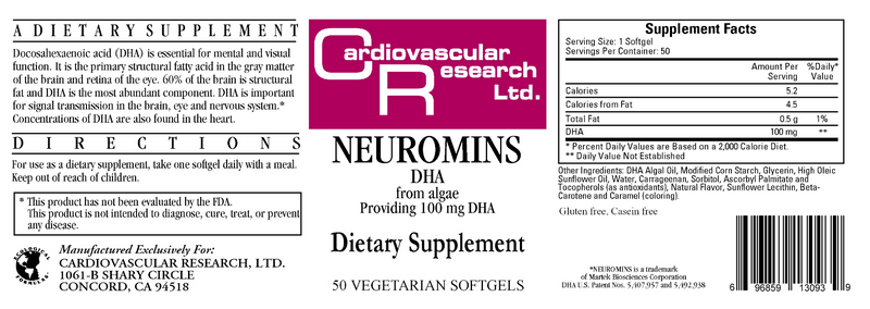 Neuromins DHA 100 mg (Ecological Formulas) Label