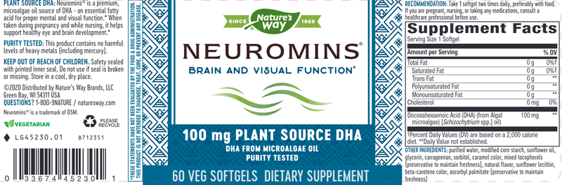 Neuromins DHA 100 mg (Nature's Way) Label