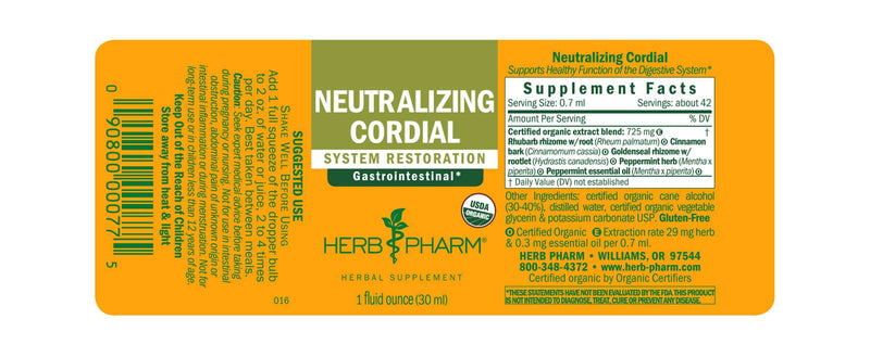 Neutralizing Cordial Compound 1oz label | Herb Pharm