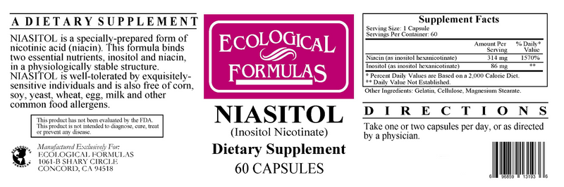 Niasitol 400 mg (Ecological Formulas) Label