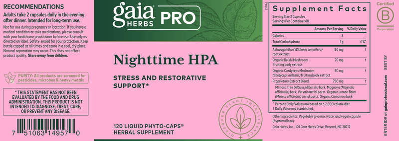 Nighttime HPA Phyto-Caps (Gaia Herbs Professional Solutions) Label