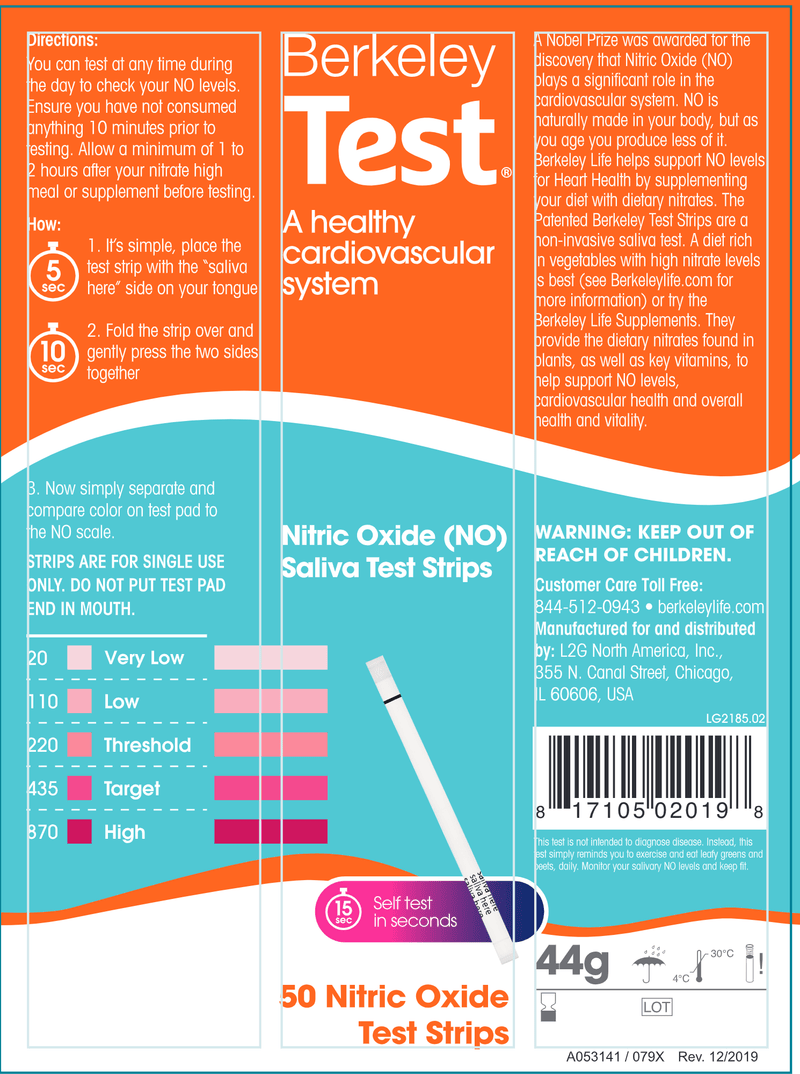 Nitric Oxide Test Strips (Berkeley Life Pro) Label
