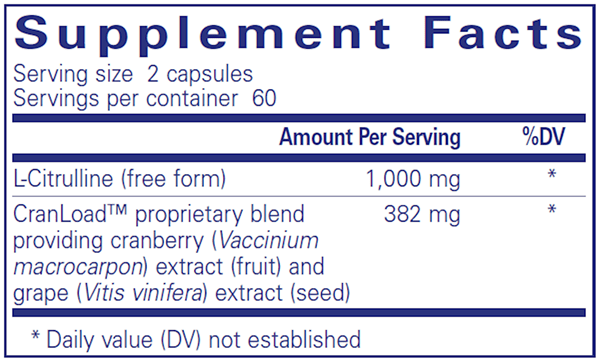 Nitric Oxide Ultra Caps (Pure Encapsulations) supplement facts