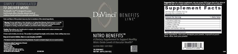 Nitro Benefits (DaVinci Labs) Label
