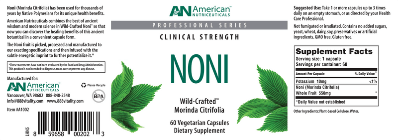 Noni (American Nutriceuticals, LLC) Label