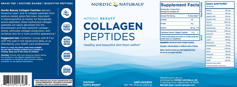 Nordic Beauty Collagen Peptides (Nordic Naturals) Label