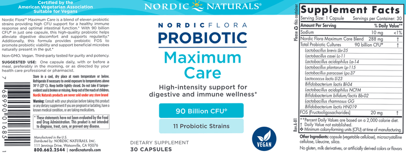 Nordic Flora Probiotic Maximum Care (Nordic Naturals) Label