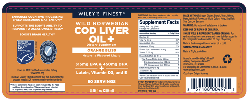 Norwegian Cod Liver Oil + 8.45oz (Wiley's Finest) Label