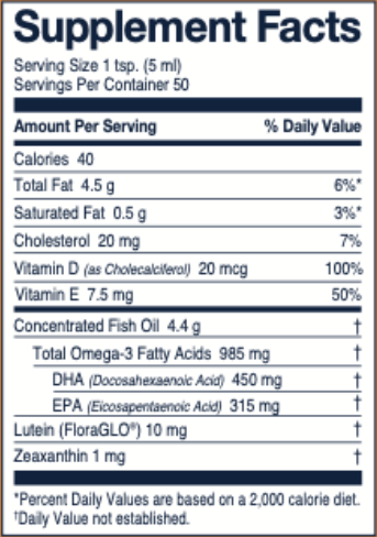Norwegian Cod Liver Oil + 8.45oz (Wiley's Finest) Supplement Facts